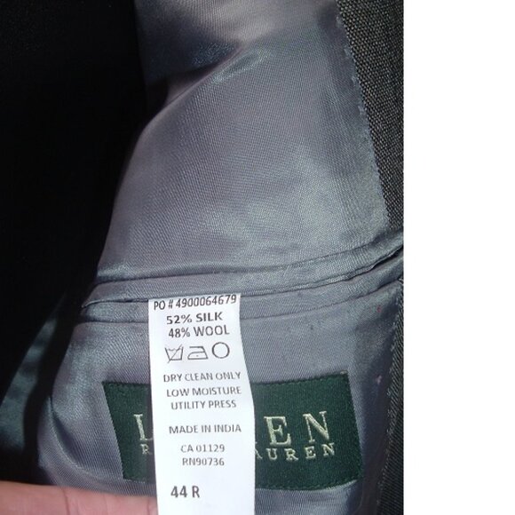 Lauren Ralph Lauren 52% Silk 48% Wool Mens Blazer Sport Coat 44R Gray/Blue Plaid - Picture 7 of 12